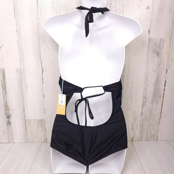 Kona Sol Crochet Trim Plunge One Piece Swimsuit M - Picture 3 of 5